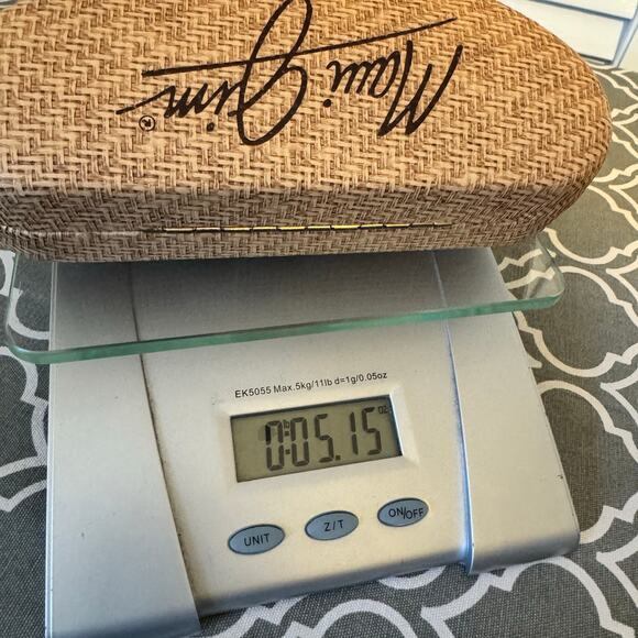 Maui Jim woven faux bamboo sunglasses hard shell clamshell case Unisex Brown - Picture 8 of 9